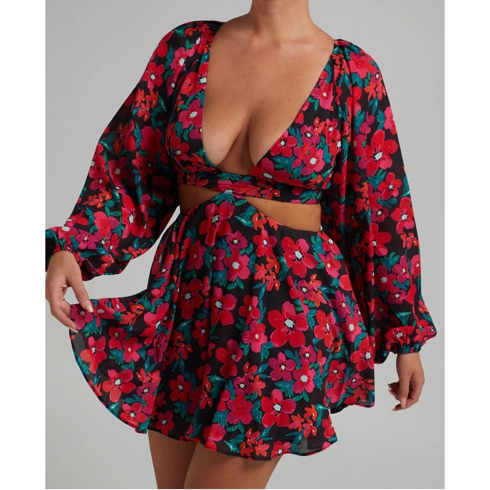 Showpo Floral Side Cut Out Mini Dress